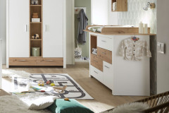 Filou-LE25 von POL Power - Kommode mit Wickelaufsatz weiß - Eiche