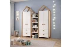 Beach von POL Power - Kinderbett mit Dach Kiefer weiß teilmassiv - Birke massiv