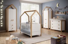 Beach von POL Power - Kinderbett mit Dach Kiefer weiß teilmassiv - Birke massiv