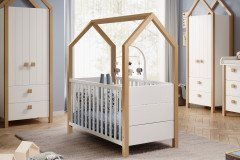 Beach von POL Power - Kinderbett mit Dach Kiefer weiß teilmassiv - Birke massiv