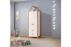 Beach von POL Power - Kinderbett mit Dach Kiefer weiß teilmassiv - Birke massiv